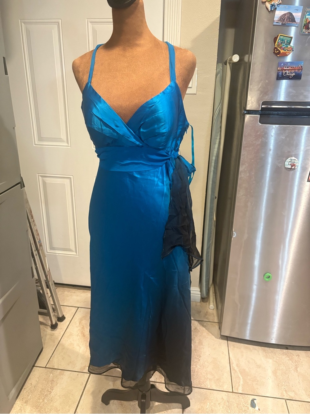 Cache Teal Blue Spaghetti-Strap Wrap Dress